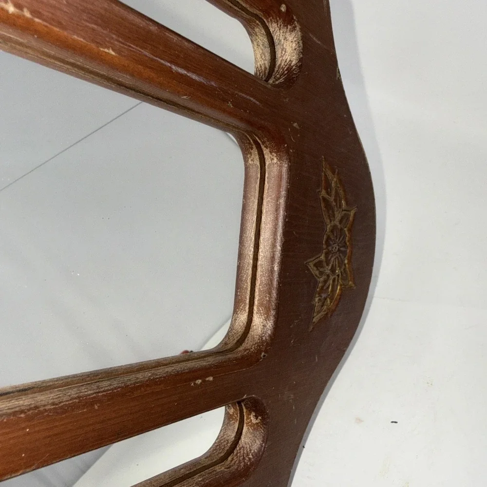 VTG Wooden Wall Mirror Hanging Shelf Floral Etched Cottage Farmhouse 15X8.5 In